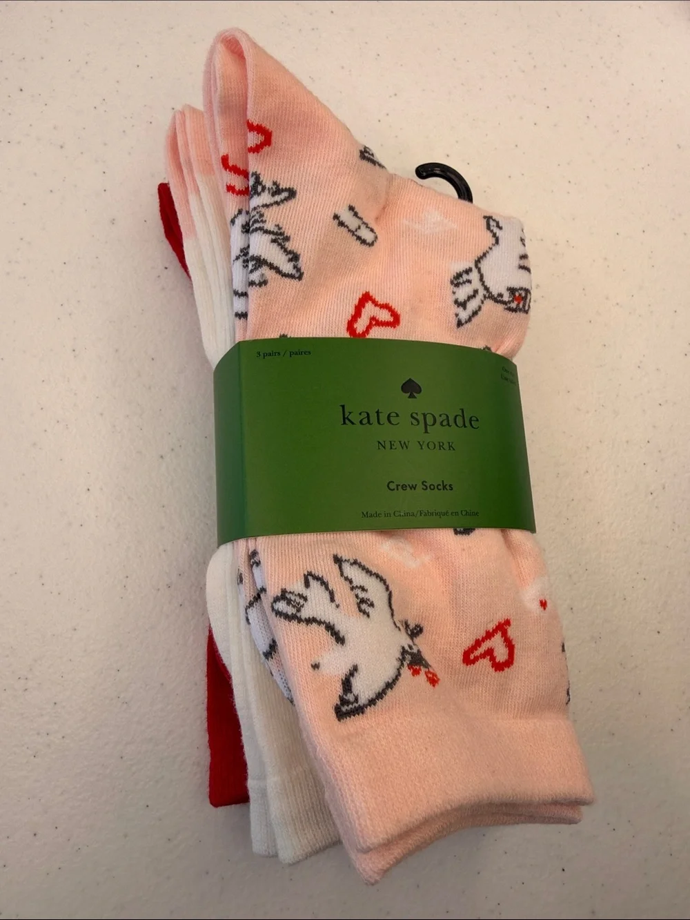 kate spade Pink Dove Pattern Crew Socks - 3 Pack
